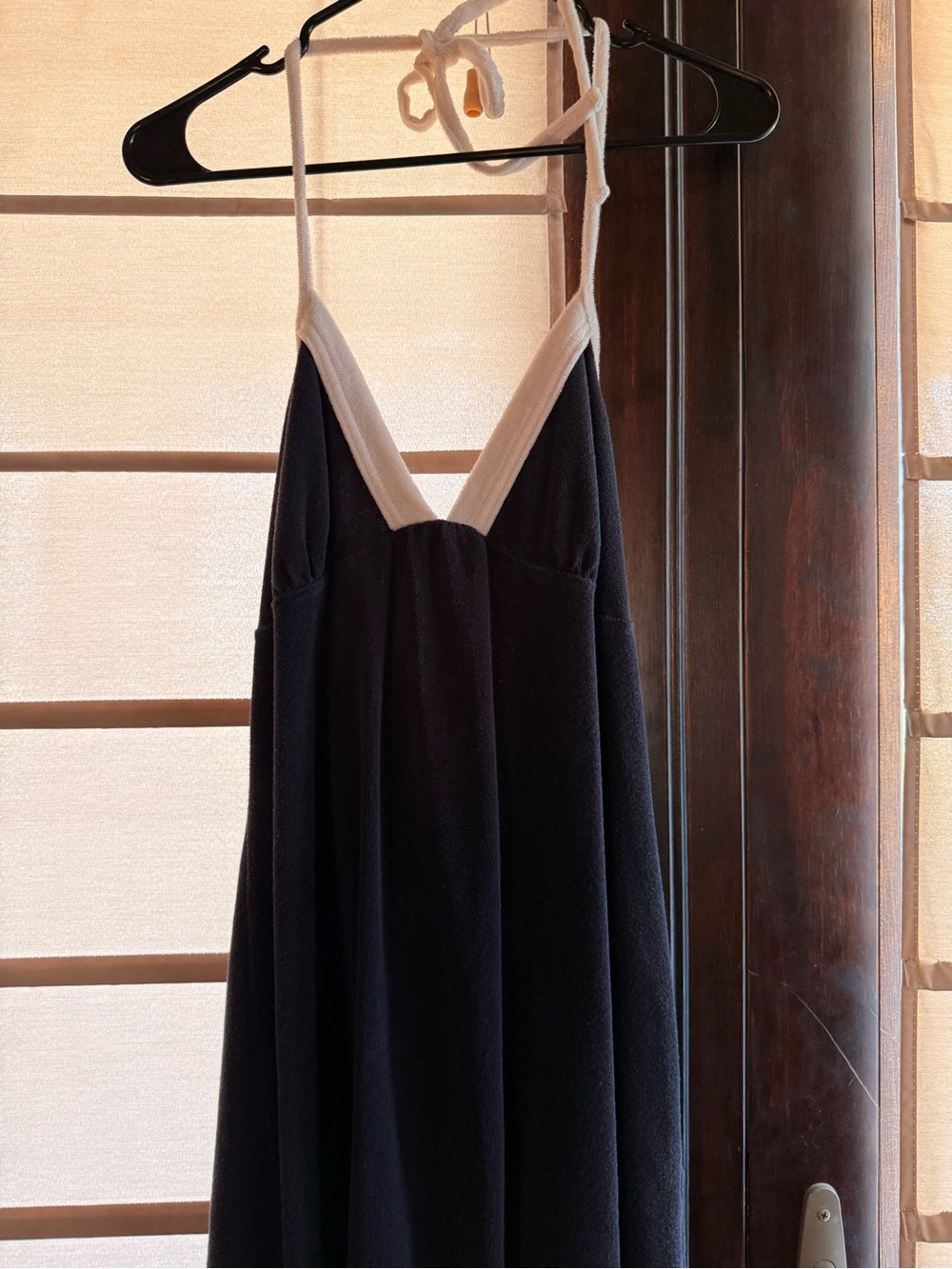 Lush Navy terry Halter Dress with white Trim